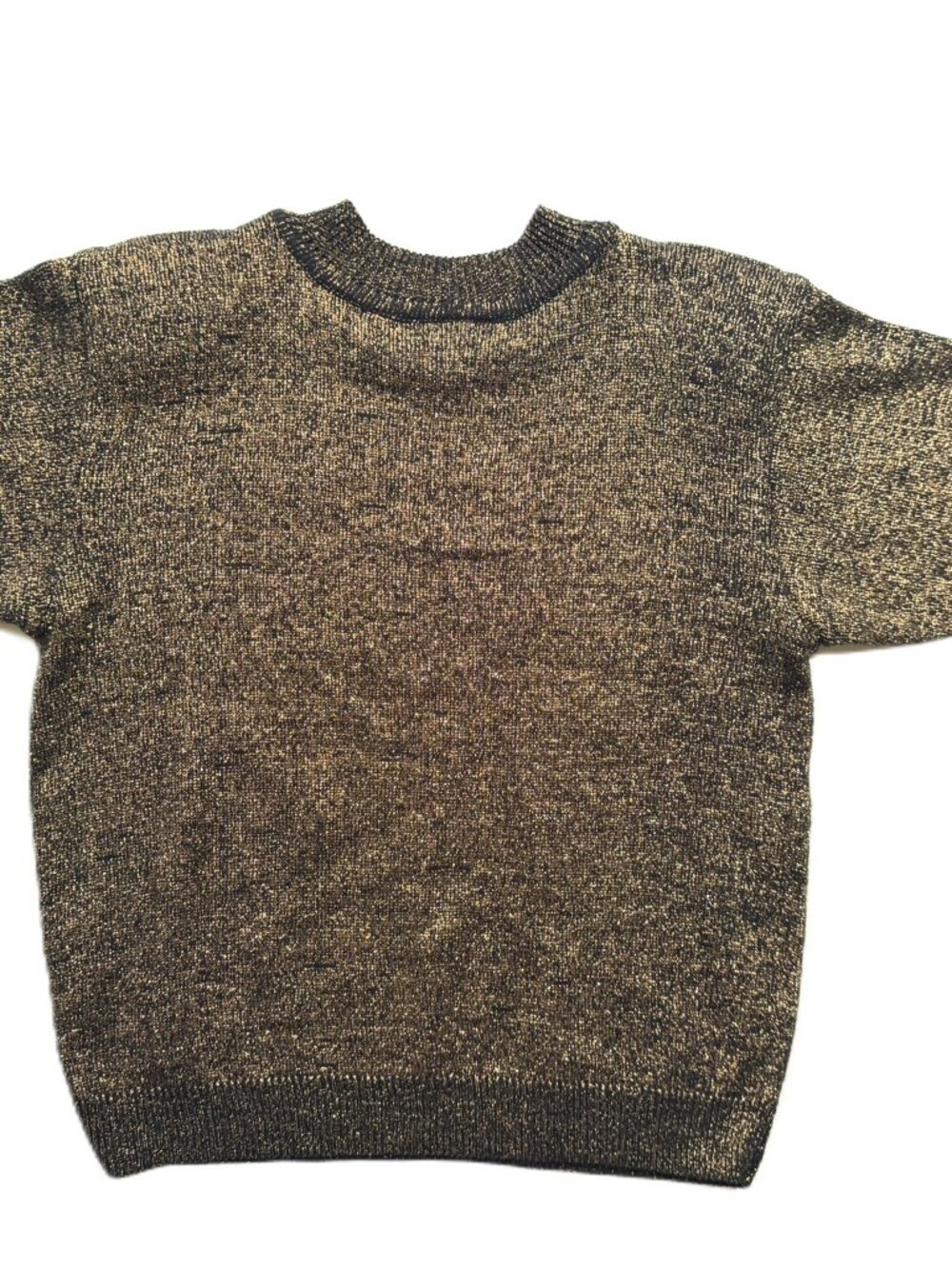 Vtg Black & Bronze Metallic Sparkle Crew Neck Short Sleeve Knit Top sz M - Picture 5 of 6